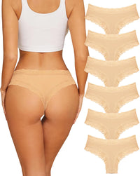 Sth Big Womens Cotton Underwear Sexy Lace Brazilian Panties Soft Breathable Cotton Bikini for Ladies 6 Pack