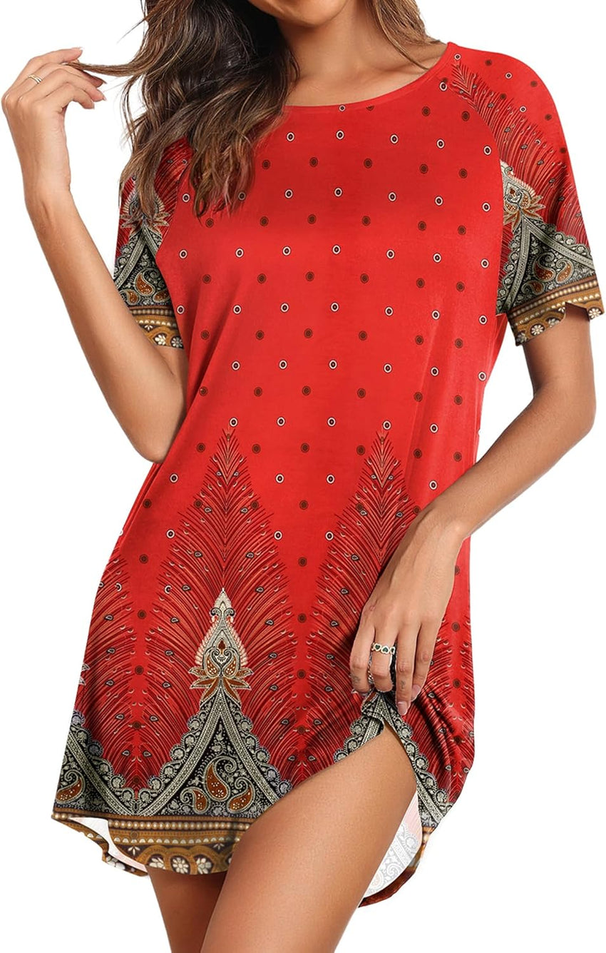 Ekouaer Sleep Shirts for Women Short Sleeve Night Shirts for Sleeping Pullover Nightgown Soft Nightdress S-XXXL