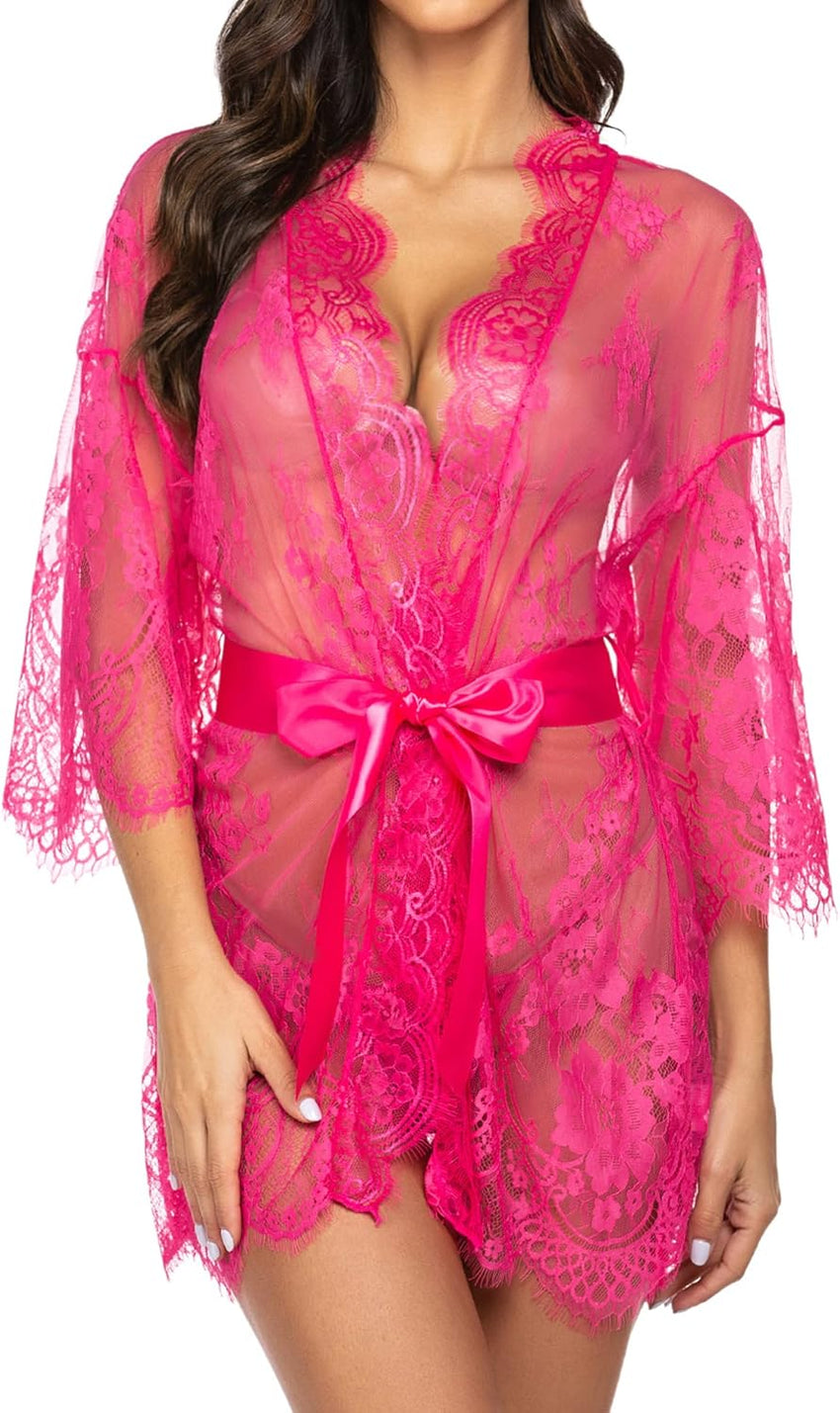 Avidlove Women's Lace Kimono Robe Babydoll Lingerie Mesh Nightgown S-5XL