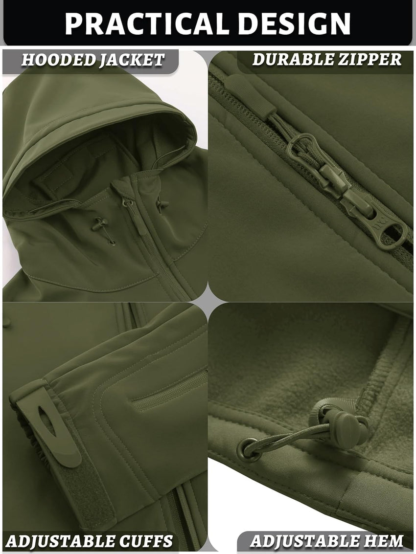 7DAY'S Men's Special Ops Military Tactical Soft Shell Winter Warm Fleece Lined Jacket Rain Hood Coat Hiking Snowboard