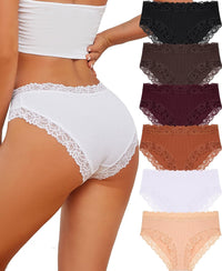 Knowyou Cotton Underwear for Women Cheeky Bikini Womens Underwear Pack Sexy Lace Wasit Hipster Brief Panties for Ladies