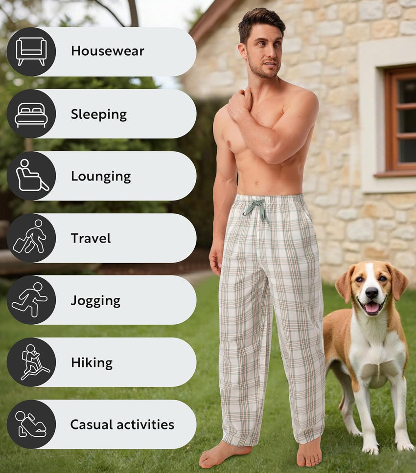 DAVID ARCHY Mens Pajama Pants Soft Cotton Plaid Sleepwear, Comfy Lounge Woven Pajamas Bottoms PJ Pant for Men, 3 pack