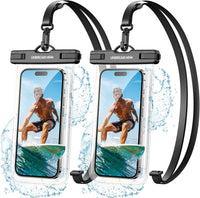 UNBREAKcable Waterproof Phone Pouch-2 Pack IPX8 Waterproof Phone Case for iPhone 16 15 14 13 12 11 Pro Max & Samsung S25 S24 S23-Dry Bag & Travel Essentials for Beach, Pool, Kayak & Cruise-7" Black