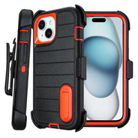 for Rugged iPhone 15 Case with Belt Clip Holster, Military Grade Heavy Duty Shockproof Cover for iPhone15 Case Protective with Stand 6.1 Inch (Black+Blue)