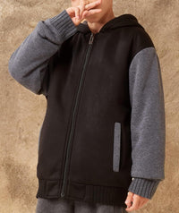 SWISSWELL Hooded Jacket for Boys Full Zip Ultra Soft Sherpa Fleece Hoodie Sweatshirt for Kids School Hooded Outerwear