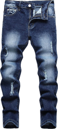Boy's Skinny Fit Ripped Destroyed Distressed Stretch Slim Jeans Pants