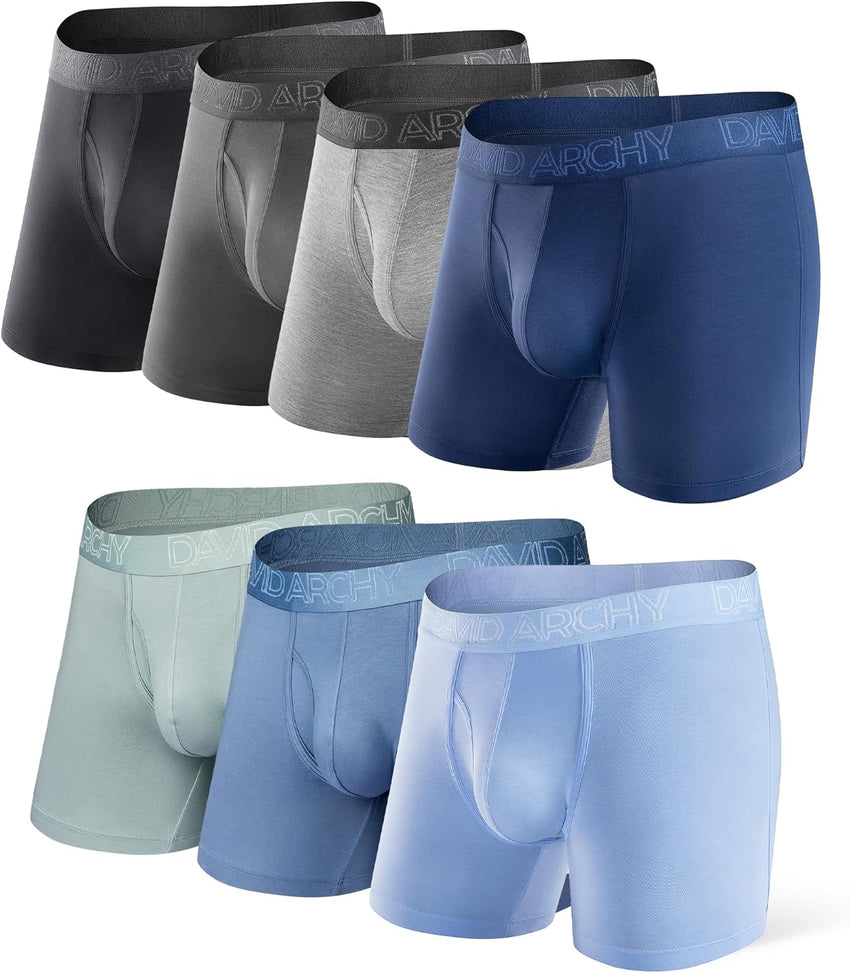 DAVID ARCHY Mens Underwear Boxer Briefs Breathable Soft Moisture-Wicking with Fly Underwear for Men Multipack