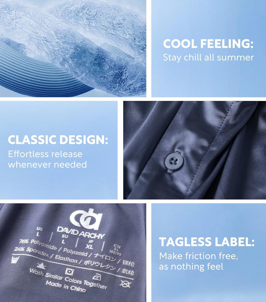 DAVID ARCHY Stretch Satin Boxers for Men, Silk Feeling Boxer Shorts, Breathable Loose Men's Underwear for Sleep 3 Pack