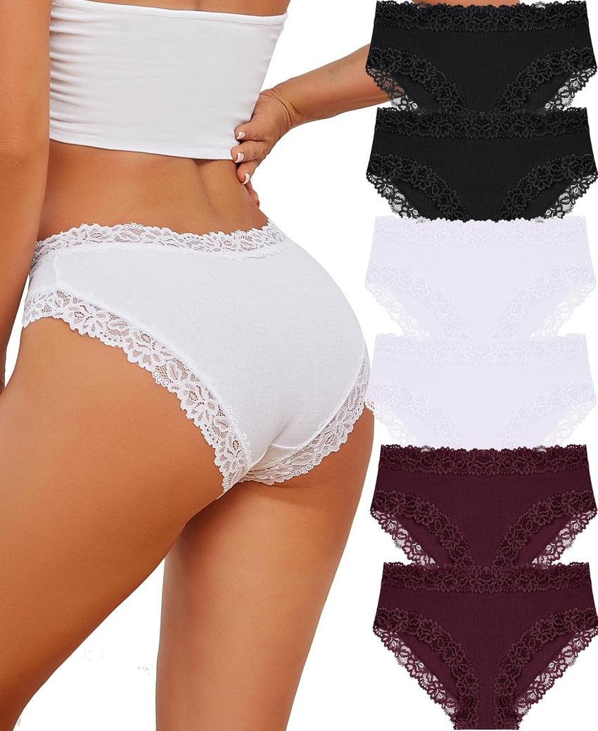 Knowyou Cotton Underwear for Women Cheeky Bikini Womens Underwear Pack Sexy Lace Wasit Hipster Brief Panties for Ladies