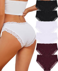 Knowyou Cotton Underwear for Women Cheeky Bikini Womens Underwear Pack Sexy Lace Wasit Hipster Brief Panties for Ladies