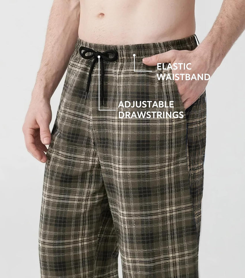 DAVID ARCHY Men's Flannel Pajama Pants, Soft & Cozy Cotton Pajama Pants, Lightweight Plaid Pants for Men with Pockets 2-Pack