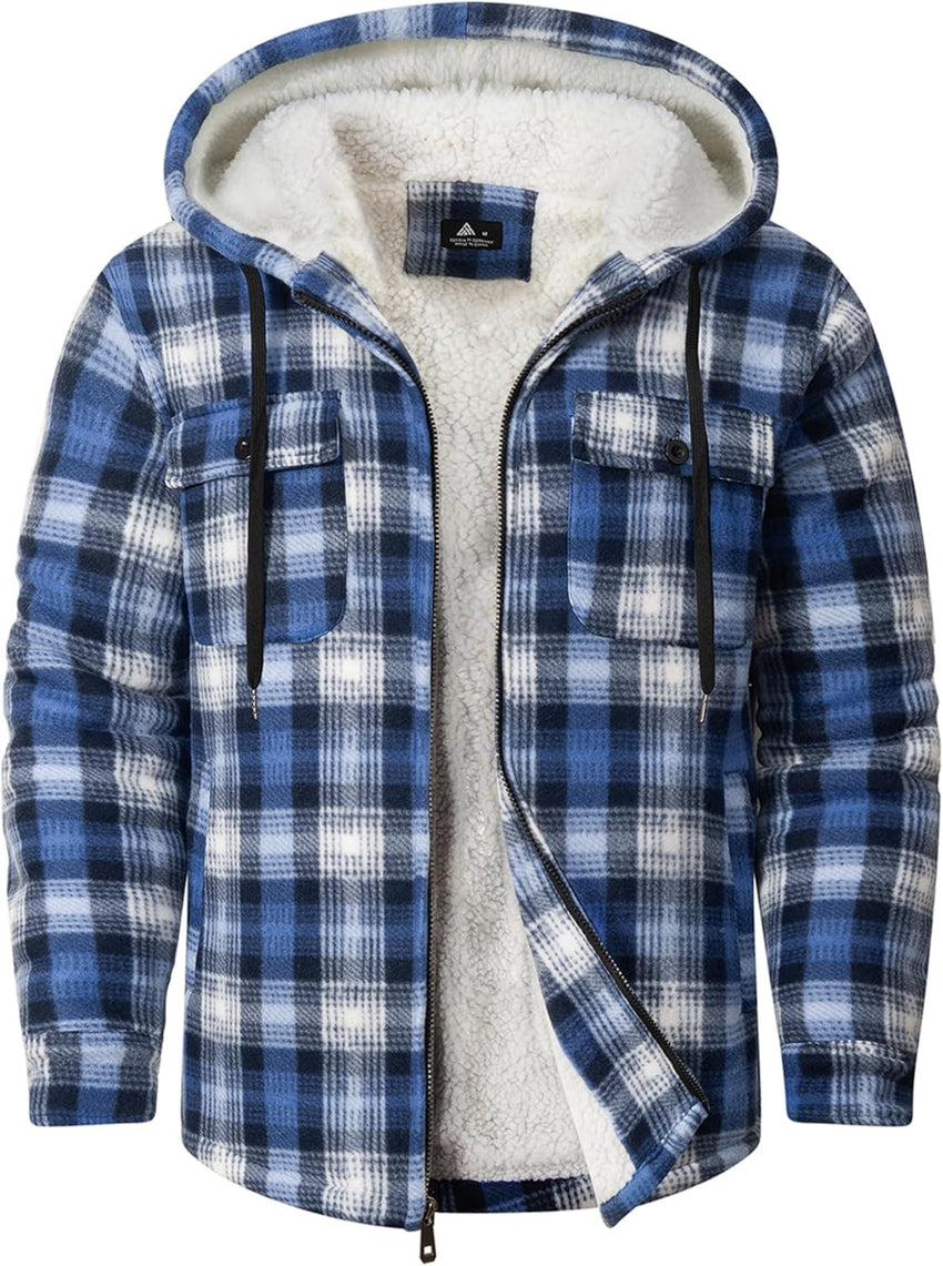 GEEK LIGHTING Men's Flannel Shirts Jacket Sherpa Lined Fleece Plaid Hoodie Long Sleeve Winter Warm Coat