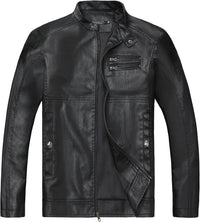 7DAY'S Men's Stand Collar Leather Jacket Motorcycle Lightweight Faux Leather Outwear