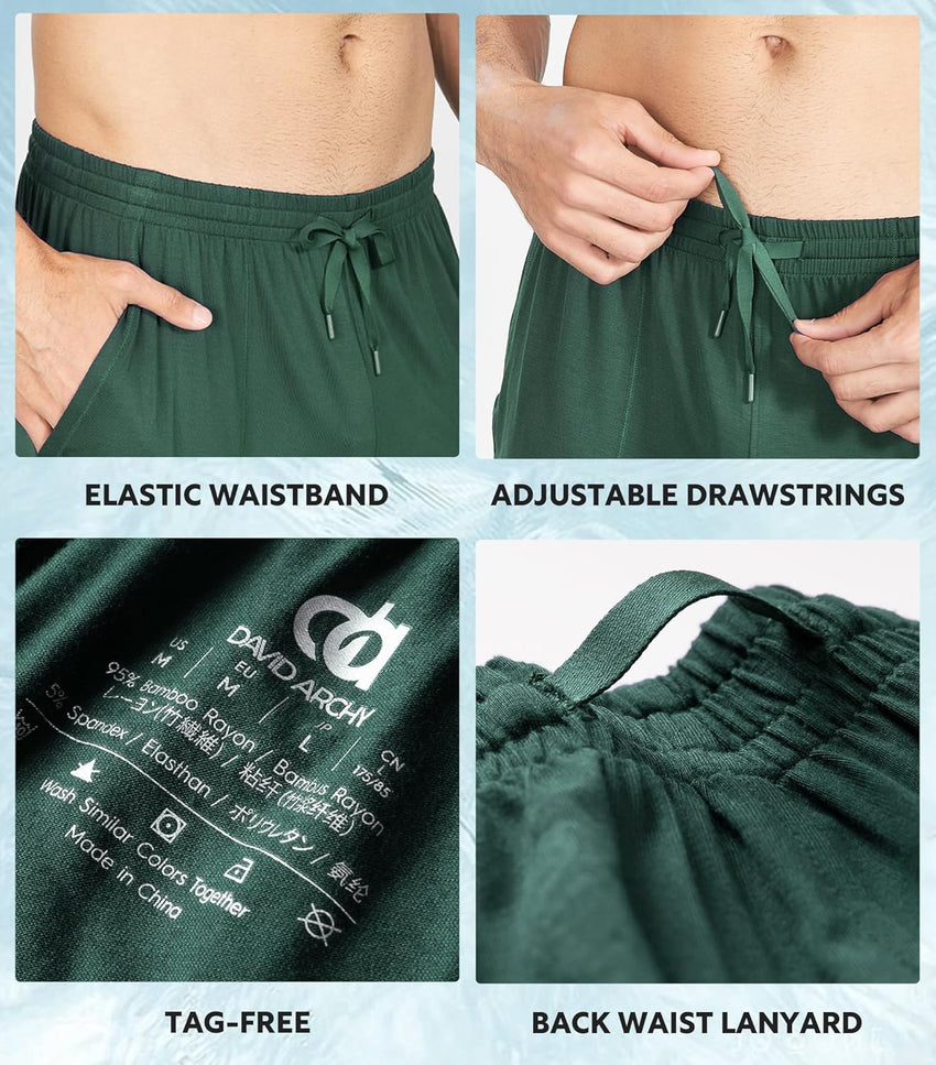 DAVID ARCHY Mens Pajama Shorts Bamboo Rayon Sleep Shorts Soft Comfy Breathable Lounge Pants with Pockets 2 Pack