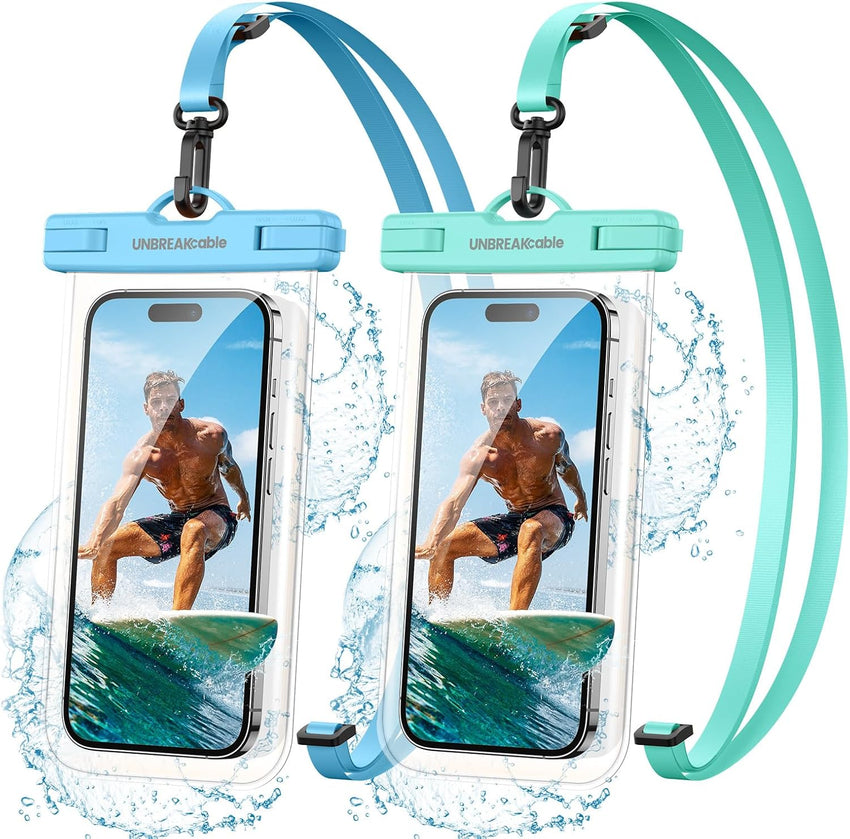 UNBREAKcable Waterproof Phone Pouch-2 Pack IPX8 Waterproof Phone Case for iPhone 16 15 14 13 12 11 Pro Max & Samsung S25 S24 S23-Dry Bag & Travel Essentials for Beach, Pool, Kayak & Cruise-7" Black