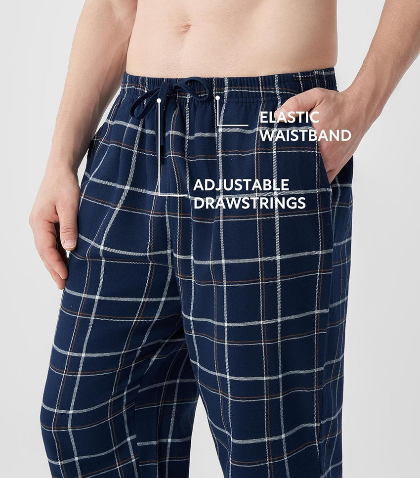 DAVID ARCHY Men's Flannel Pajama Pants, Soft & Cozy Cotton Pajama Pants, Lightweight Plaid Pants for Men with Pockets 2-Pack