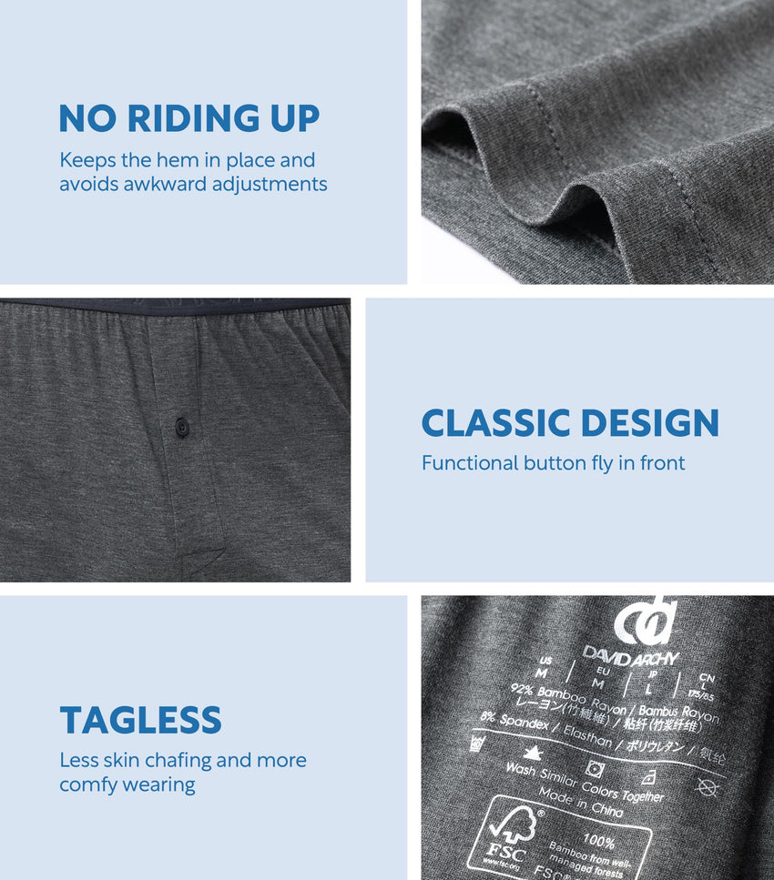 DAVID ARCHY Mens Boxers Soft Rayon Made from Bamboo Boxers for Men Pack Loose Underwear Cooling Mens Boxer Shorts