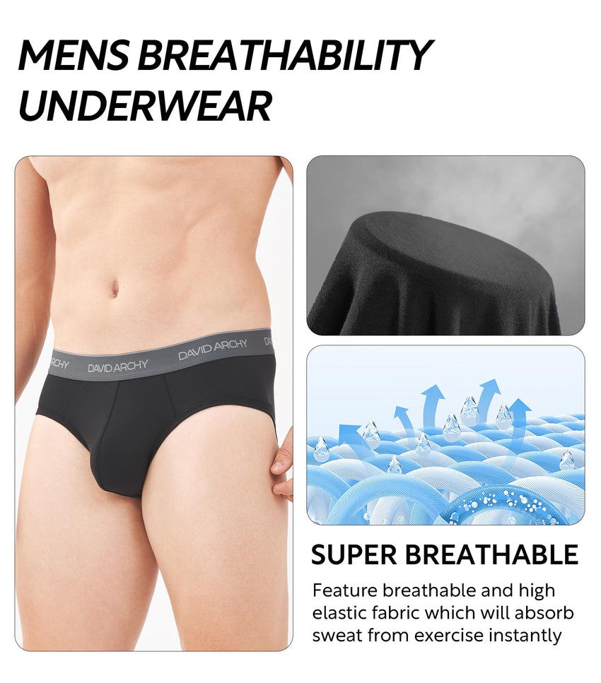 DAVID ARCHY Men's Underwear Briefs Rayon Made from Bamboo Wicking-Moisture Support Pouch Soft Underwear for Men 4 or 7 Pack