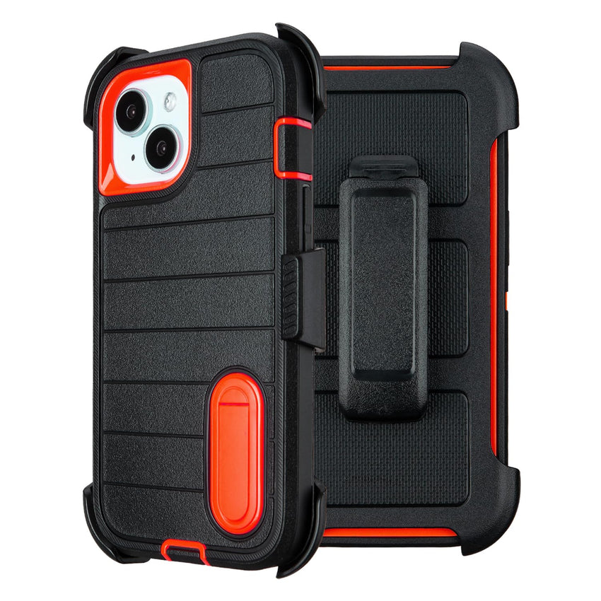 for Rugged iPhone 15 Case with Belt Clip Holster, Military Grade Heavy Duty Shockproof Cover for iPhone15 Case Protective with Stand 6.1 Inch (Black+Blue)