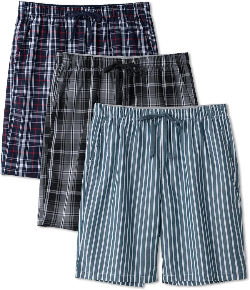DAVID ARCHY Mens Pajama Pants Soft Cotton Plaid Sleepwear, Comfy Lounge Woven Pajamas Bottoms PJ Pant for Men, 3 pack