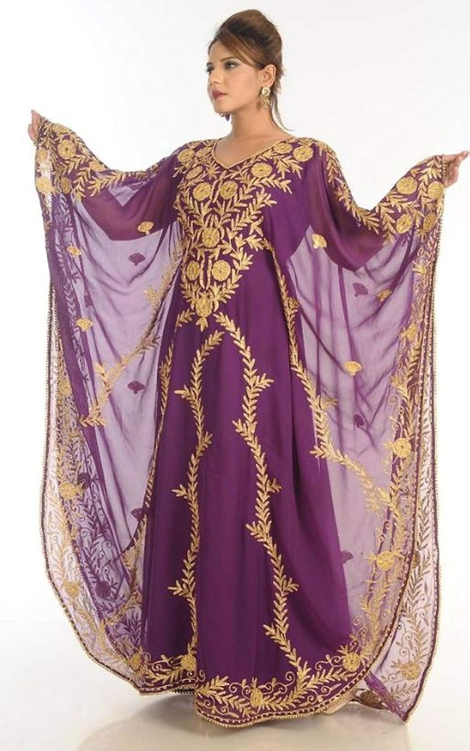 Women Kaftan Farasha Long Maxi Dress Long Sleeves Ethnic, Bridal, Evening, Party, Dress Free Size