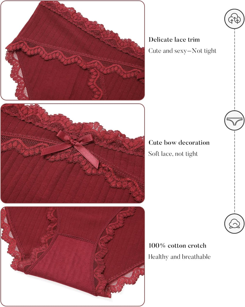 LEVAO Womens Underwear Cotton Cheeky Bikini Panties for Women Lace Stretch Hipster Ladies Briefs Multipack S-XXL