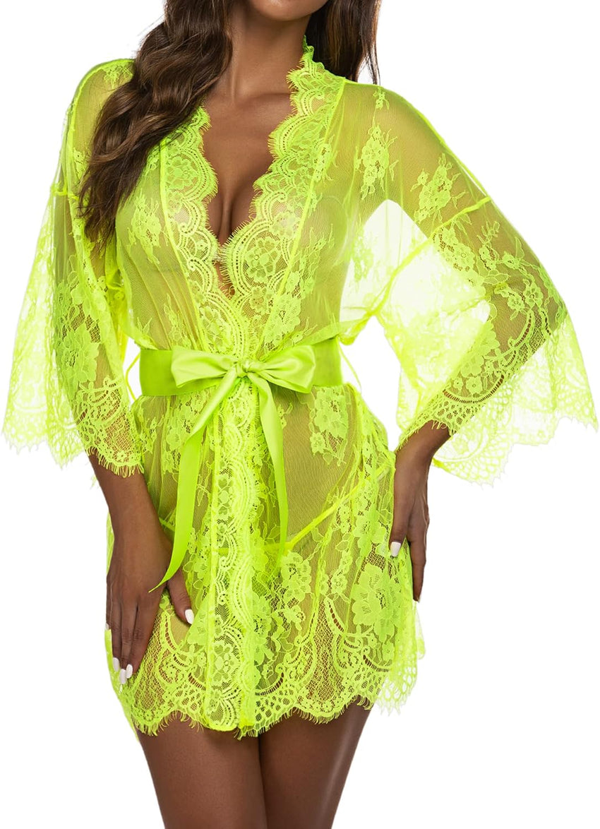 Avidlove Women's Lace Kimono Robe Babydoll Lingerie Mesh Nightgown S-5XL