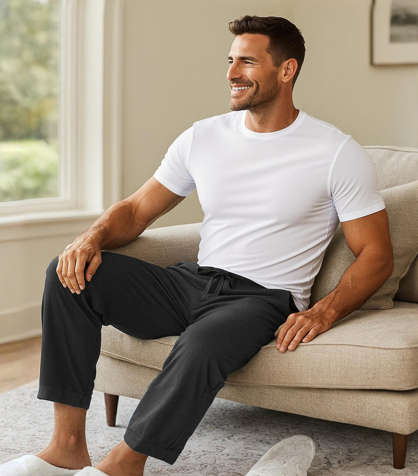 DAVID ARCHY Mens Pajama Pants Bamboo Rayon Lightweight Knit Sleep Bottoms, Soft Lounge Pants with Pockets PJs, 2 Pack