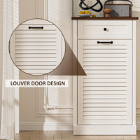 Spurgehom Tilt Out Trash Cabinet,13 Gallon Louvered Door Laundry Hamper Cabinet with Hideaway Drawers,Freestanding Garbage Can Cabinets for Kitchen & Living Room,White