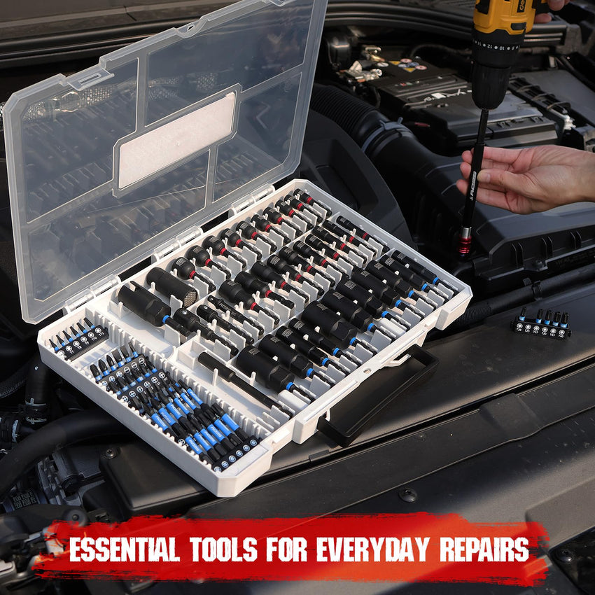 80-Piece Premium Magnetic Impact Nut Driver Set Metric & SAE with Socket Adapters, Bit Holder, Wing Nut Driver, Universal Sockets, Quick Release Extension, Power Bits