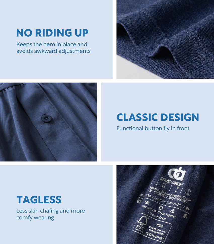 DAVID ARCHY Mens Boxers Soft Rayon Made from Bamboo Boxers for Men Pack Loose Underwear Cooling Mens Boxer Shorts