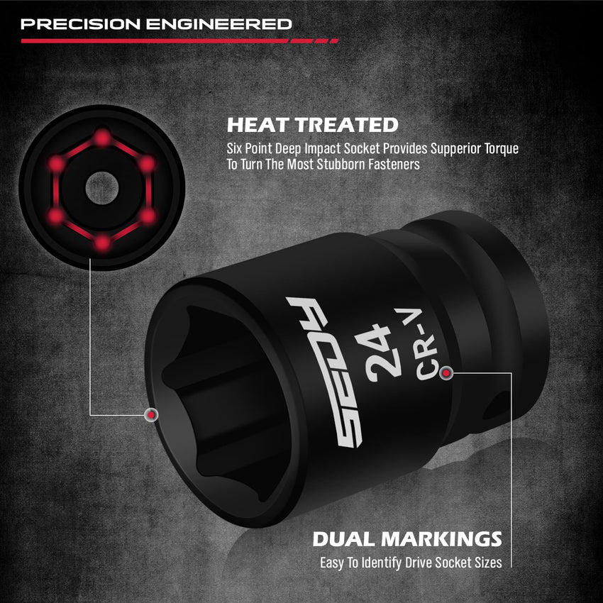 29-Piece 1/2" Drive Impact Socket Set, SAE (3/8 to 1 inch) and Metric (10-24mm) Sizes with Extension Bars Standard Deep Socket Set CR-V Material High Durability Impact Wrench