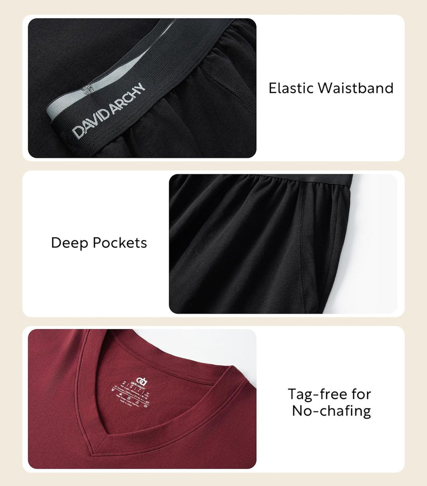 DAVID ARCHY Men's Pajamas Set Soft Cotton Long Sleeve Sleepwear Comfy Loungewear Pjs with Pockets