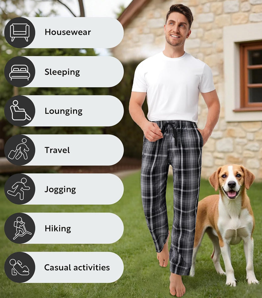 DAVID ARCHY Mens Pajama Pants Soft Cotton Plaid Sleepwear, Comfy Lounge Woven Pajamas Bottoms PJ Pant for Men, 3 pack