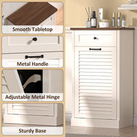 Spurgehom Tilt Out Trash Cabinet,13 Gallon Louvered Door Laundry Hamper Cabinet with Hideaway Drawers,Freestanding Garbage Can Cabinets for Kitchen & Living Room,White