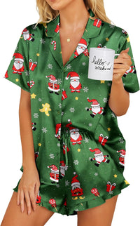 Ekouaer Womens Satin Pajamas Set Button Down 2 Piece Silk Pjs Shorts Set Ruffle Lingerie Notch Collar Sleepwear