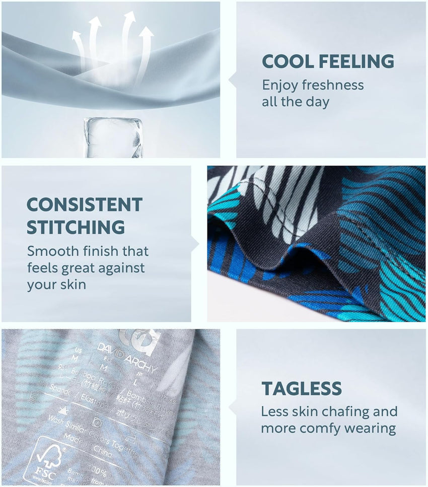 DAVID ARCHY Mens Underwear Bamboo Rayon Boxers for Men Breathable and Cool Men's Boxer Shorts with Button Fly 3 or 5 Pack