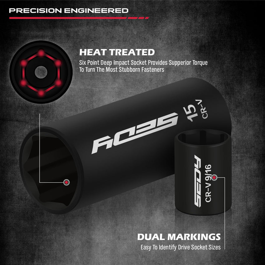 29-Piece 1/2" Drive Impact Socket Set, SAE (3/8 to 1 inch) and Metric (10-24mm) Sizes with Extension Bars Standard Deep Socket Set CR-V Material High Durability Impact Wrench