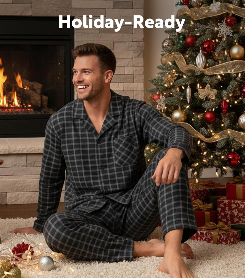 DAVID ARCHY Men's Pajamas Set Flannel Pjs Sets Ultra-Soft Cotton Pajamas for Men Classic Plaid Lounge Set with Roomy Pockets