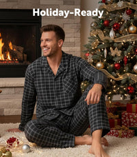 DAVID ARCHY Men's Pajamas Set Flannel Pjs Sets Ultra-Soft Cotton Pajamas for Men Classic Plaid Lounge Set with Roomy Pockets