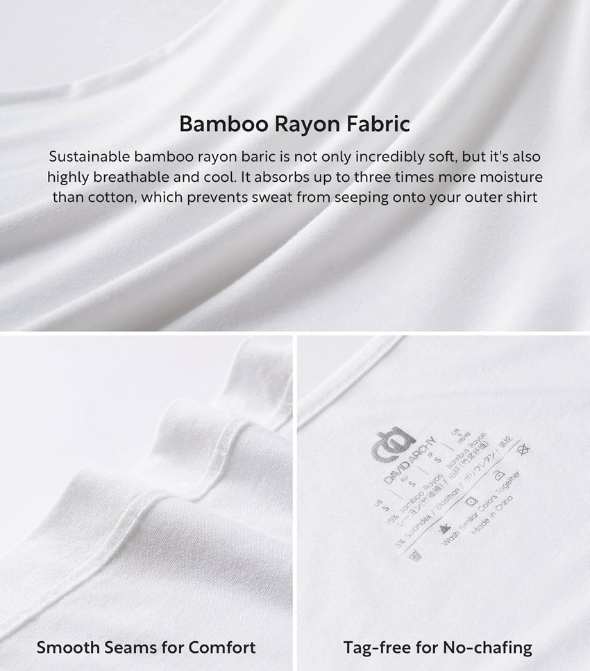 DAVID ARCHY Men's Tank Top Bamboo Rayon Undershirts Tank Shirt Moisture-Wicking A-Shirt for Men, 3 or 5 Pack