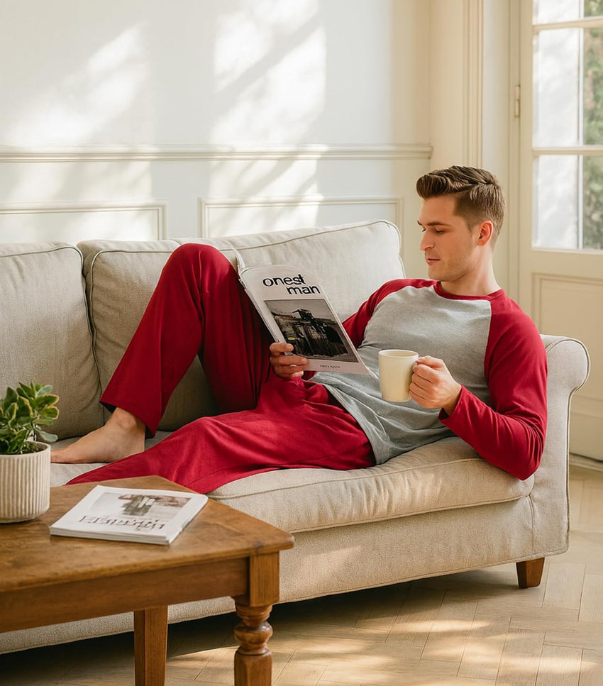 DAVID ARCHY Mens Pajamas Set - Soft Pj Sets for Men Long Sleeve Pajamas Men Cotton Mens Pjs Sets Loungewear with Pockets