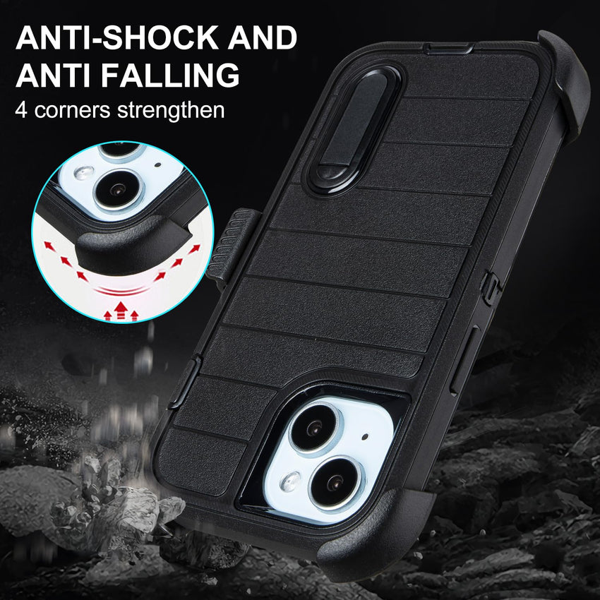 for Phone case iPhone 13 Case with Belt Clip, Heavy Duty Military Grade Drop iPhone13 Protective Case, Shockproof Defender Cover for iPhone 13 Cases 6.1 inch (Black+Blue)