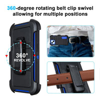 for Rugged iPhone 15 Case with Belt Clip Holster, Military Grade Heavy Duty Shockproof Cover for iPhone15 Case Protective with Stand 6.1 Inch (Black+Blue)