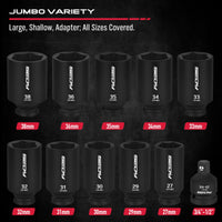 29-Piece 1/2" Drive Impact Socket Set, SAE (3/8 to 1 inch) and Metric (10-24mm) Sizes with Extension Bars Standard Deep Socket Set CR-V Material High Durability Impact Wrench