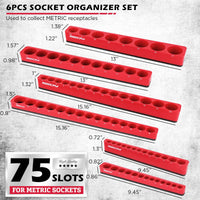 Magnetic Socket Holder Organizer Set: 6-Piece Detachable 1/2 3/8 1/4 Drive Sockets Storage Tray Magnetic Socket Organizer Tool Box Drawer Tool Box Organizers Storage Metric SAE (Sockets Not Included)