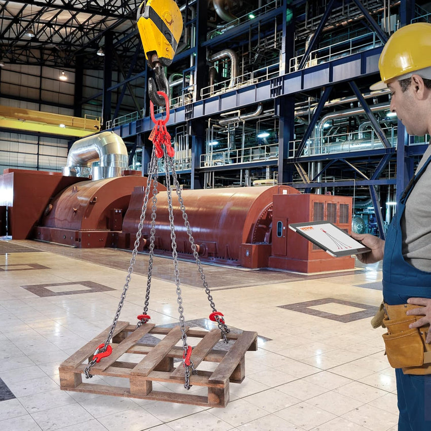 VEVOR Chain Sling, 5/16 Inch X 5 Ft Lifting Chains with Hooks, G80 Engine Chain Hoist Lifts, 11000LBS Lifting Sling Chains for Engine Hoist, Engine Lift Chain 5T with 4 Leg Grab Hooks and Adjusters