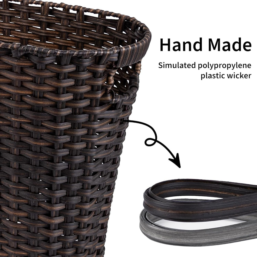 GRANNY SAYS Wicker Trash Can, Bathroom Trash Can with Handles, Wicker Waste Basket for Bathroom, Waste Basket for Bedroom, Decorative Wicker Wastebasket, 19 Liters/5 Gallons, 1-Pack Dark Brown