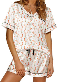 Ekouaer Silk Pajama for Women Short Sleeve Satin Pj Set Two Piece Soft Sleepwear Loungewear S-XXL