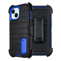 for Rugged iPhone 15 Case with Belt Clip Holster, Military Grade Heavy Duty Shockproof Cover for iPhone15 Case Protective with Stand 6.1 Inch (Black+Blue)